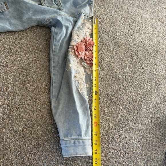 Floral Pearl Embellished Jean Jacket - Picture 4 of 5